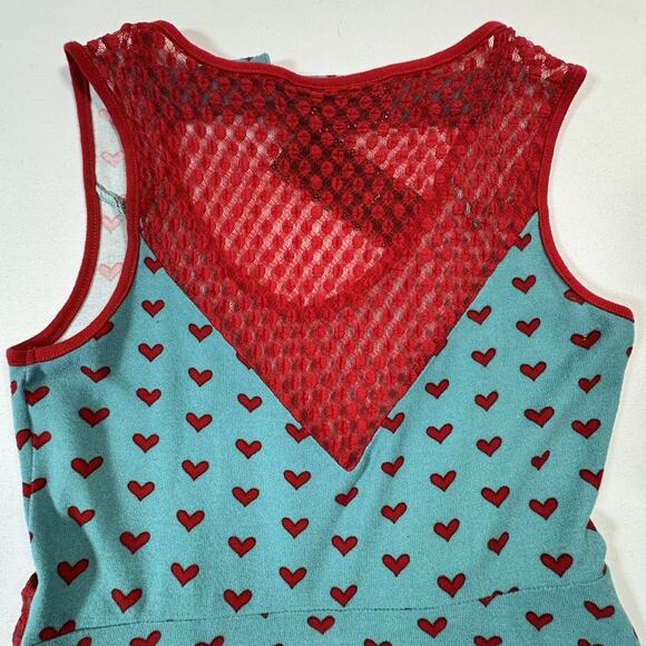 Voodoo Vixen XL NWT Aqua Red Heart Print Retro Pinup Dress Pockets - Picture 7 of 12